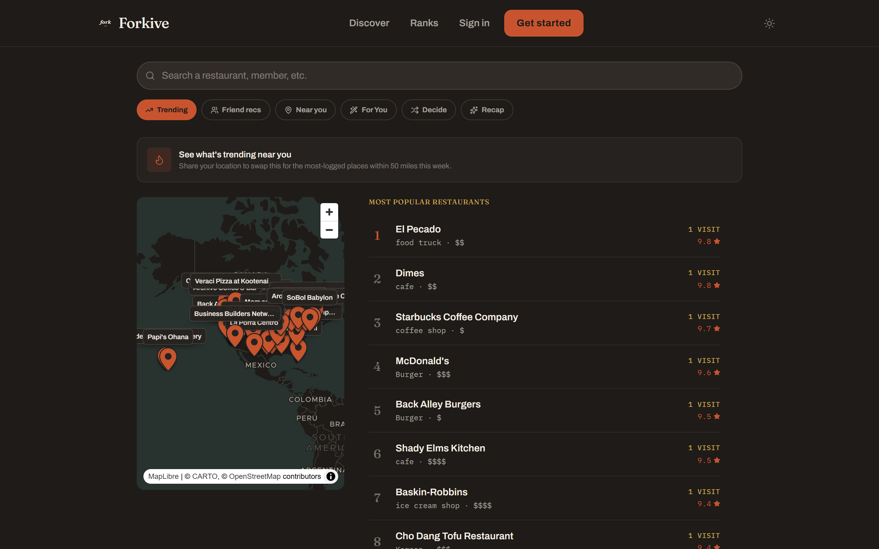 Forkive Discover map on desktop