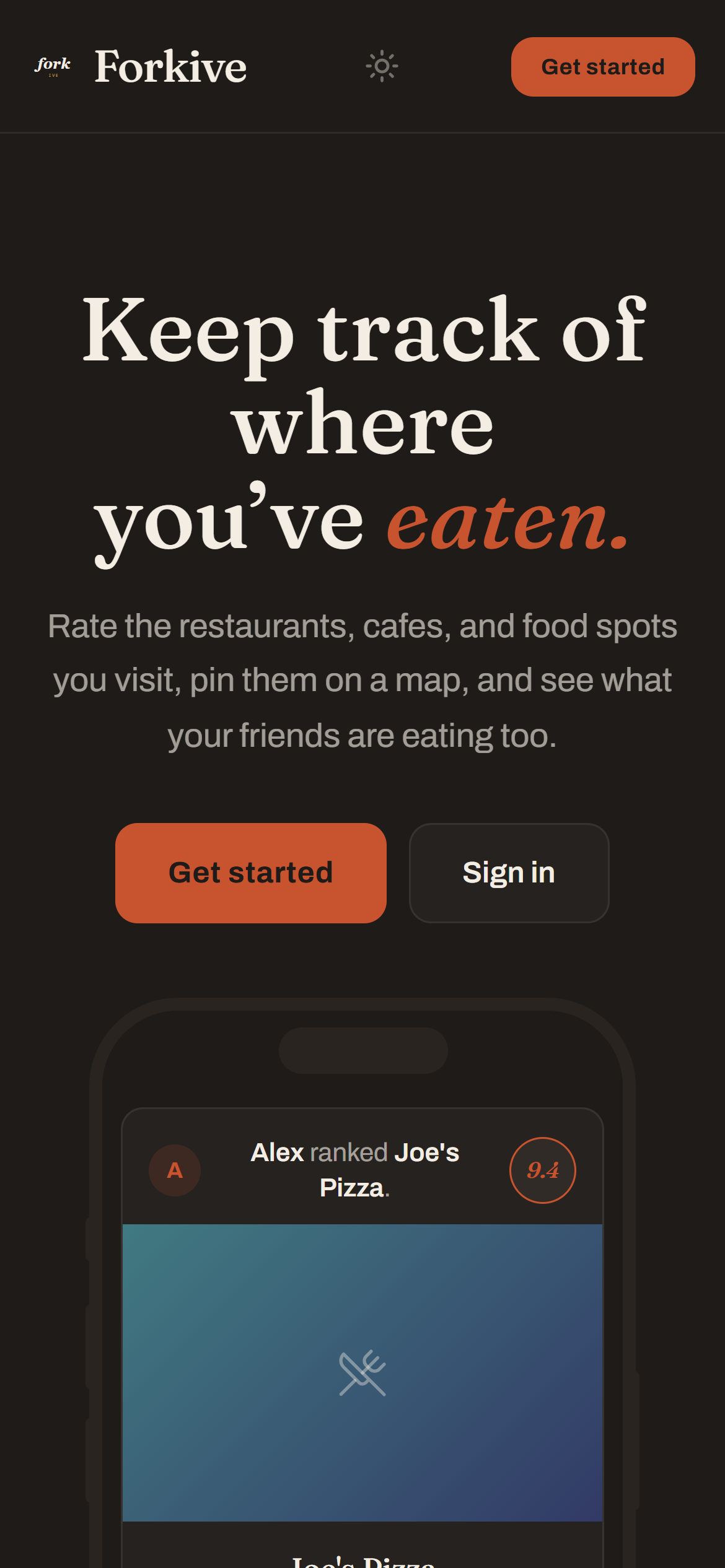 Forkive landing page on a phone